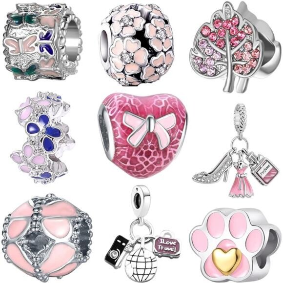 9 Pack Plated Silver Spacer Beads Charm - Picture 1 of 5